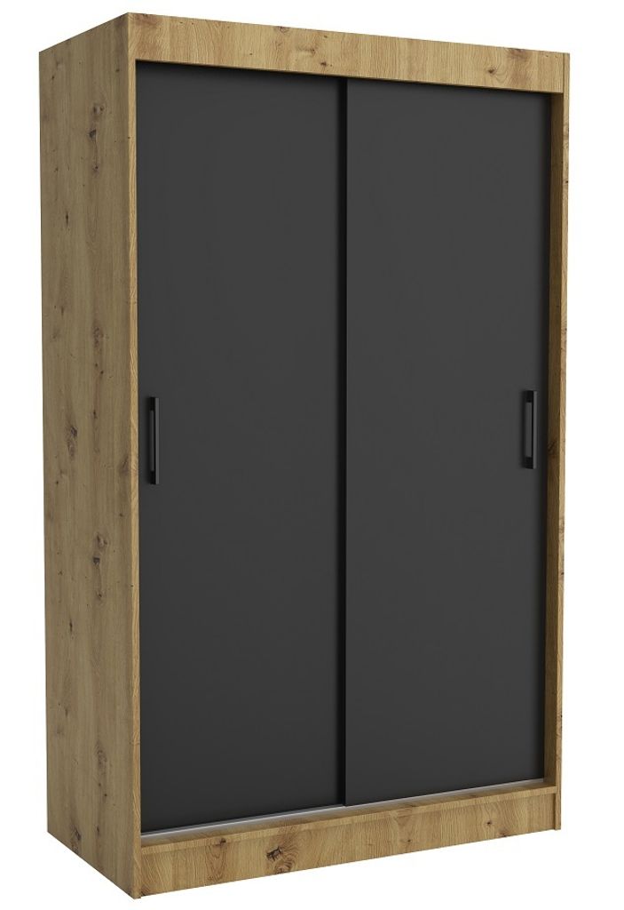 Schiebetürenschrank Emma 100 cm, Artisan Schwarz Eiche, mit 2 Kleiderstangen und Regalen – Moderner Aufbewahrungsschrank für Schlafzimmer