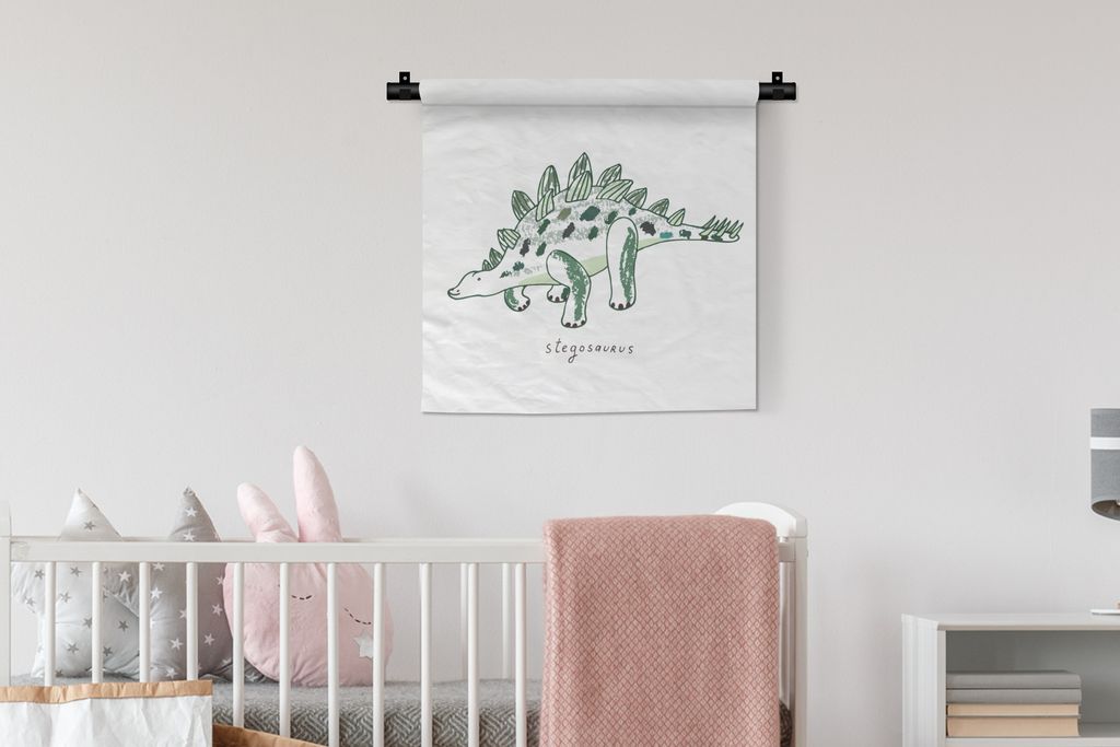 MuchoWow Wandteppich Wandbehang Kinderzimmer - Stegosaurus - Dinosaurier - Junge - Mädchen - Kinder 60x60 cm Tapisserie Dekoration Wandtuch - De...