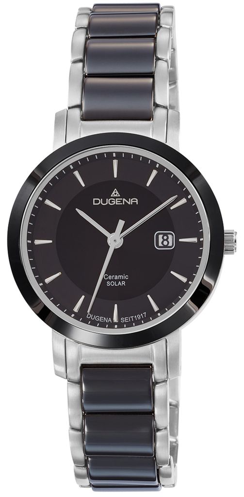 Dugena Damen-Uhr Solar Schwarz Analog Quarz Keramik-Armband Produktbild 