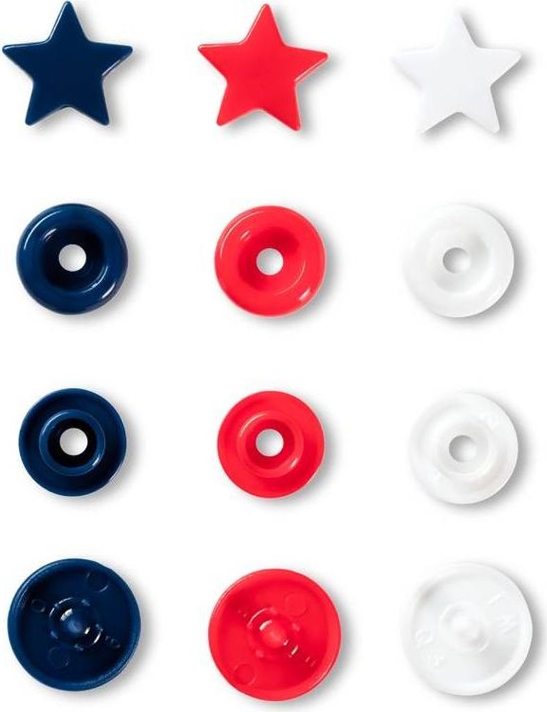 Prym Love Druckknopf Color Snaps, Stern, 12,4 mm, rot/weiß/marine