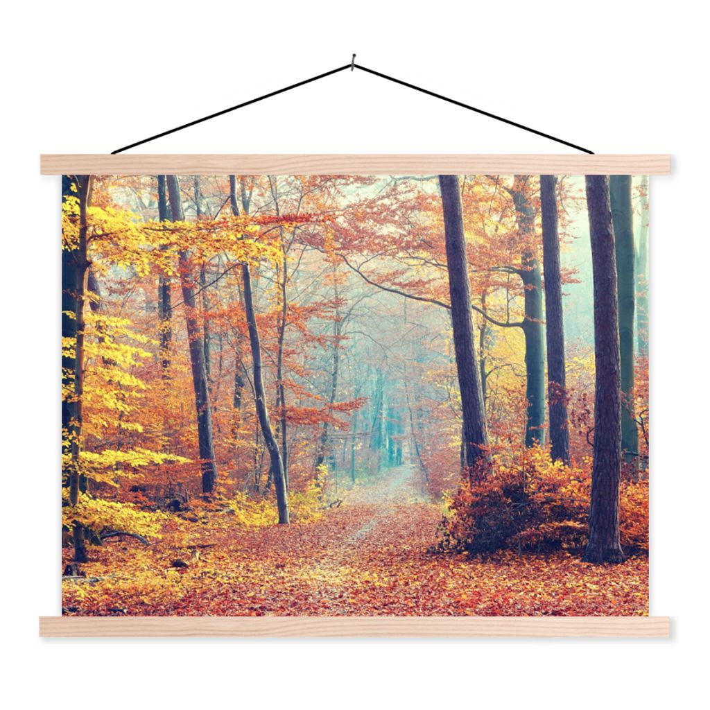 MuchoWow Textilposter Wald - Herbst - Laub 40x30 cm mit holzfarbenen Rahmen - Bilder