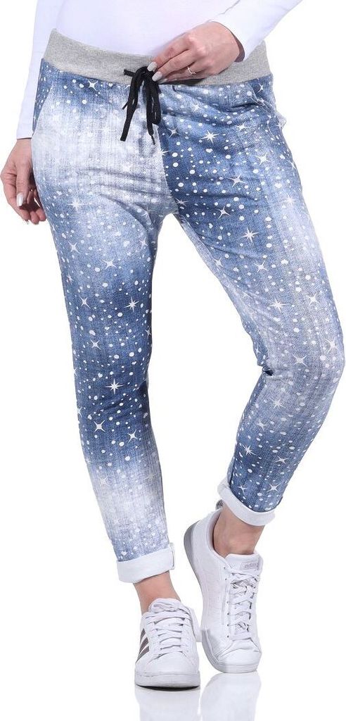 287 Mississhop Damen Hose Cargohose Blumen Sweatpants Jogginghose Baumwolle Freizeithose Boyfriend Jeans mit Sternen 25