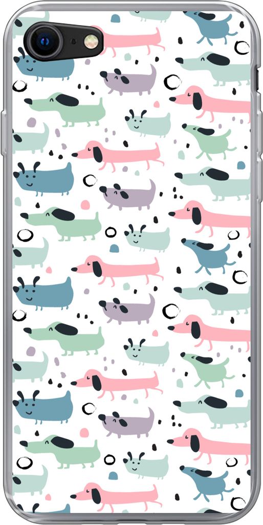 MuchoWow Handyhülle Schutzhülle Hülle für Telefoonhoesje iPhone 7 Muster - Hund - Zeichnung - Jungen - Mädchen - Kinder - Kinder Silikon Sof...