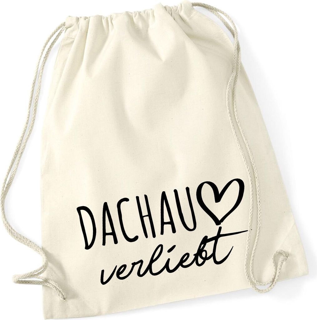 Huuraa Turnbeutel Dachau verliebt 12 Liter Natural Baumwolle Rucksack Geschenkidee