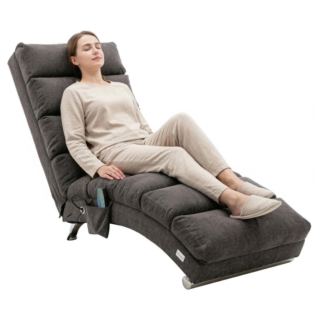 LVHOM 5-in-1 Funktion Polsterliege Chaiselongue Relaxliege, Liegesessel mit Schlafen- und Vibrationfunktion, Bodenstuhl aus Leinenbezug, Grau