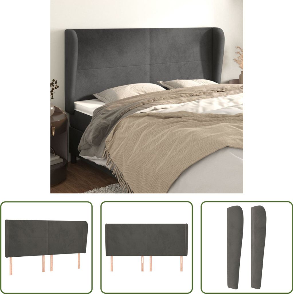 The Living Store Kopfteil mit Ohren Dunkelgrau 163x23x118/128 cm Samt