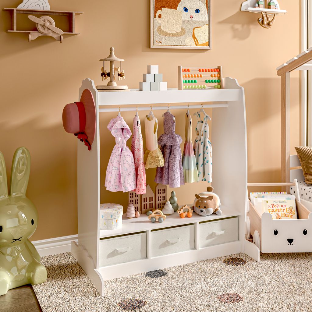 Kindergarderobe 'Moskenes' mit Faltboxen und Kleiderstange 107x95x61 cm Weiß