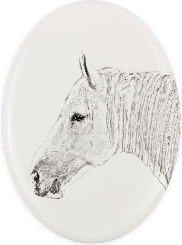 Boulonnais-Pferd - Gedenktafel mit einem Pferdefoto, Grabplatte mit Druck, personalisierte ovale Platte von Art-Dog.