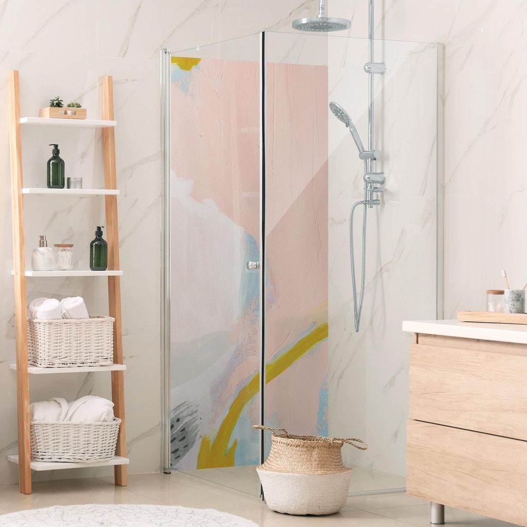 Duschrückwand originell selbstklebend - 0.35 mm Wandpaneel wasserfest Design rosa Abstrakt Badrückwand fugenlos Smart matt 110x200 cm