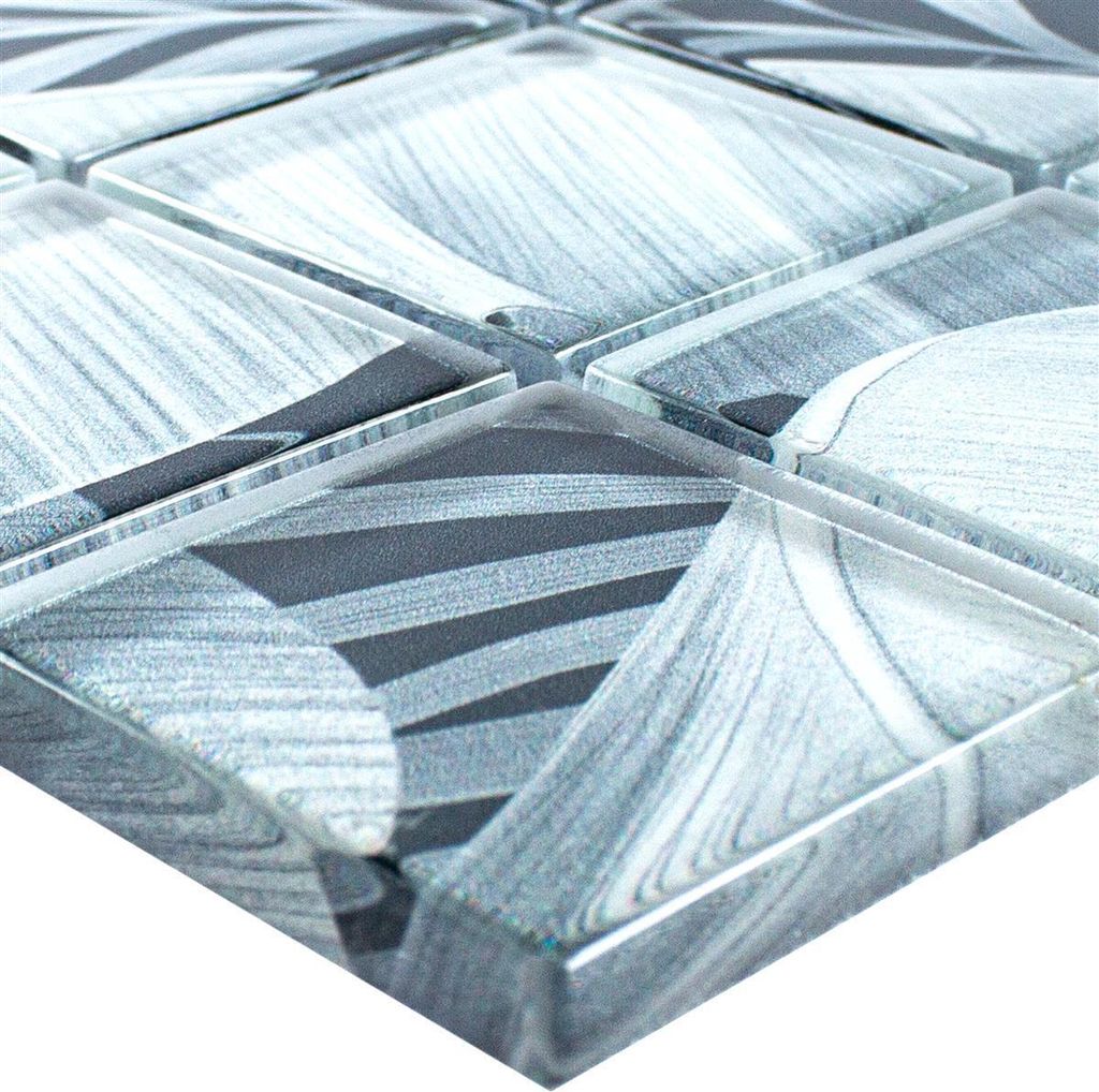 Glasmosaik Fliesen Pittsburg Blumen Optik Grau