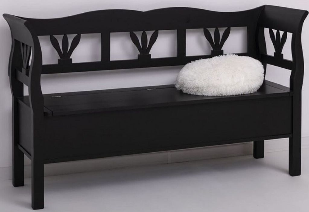Casa Padrino Landhausstil Sitzbank Schwarz 163 x 48 x H. 92 cm - Massivholz Bank mit Stauraum - Massivholz Möbel - Landhausstil Möbel - Landhauss...