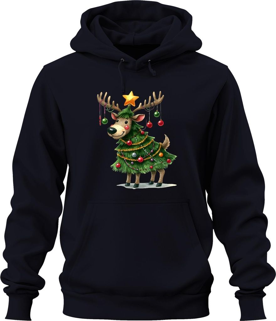 Weihnachtsrentier Weihnachtsbaum Stern Kugeln lustig Geschenk Uni Hoodie Kapuzenpullover, Navy, 3XL