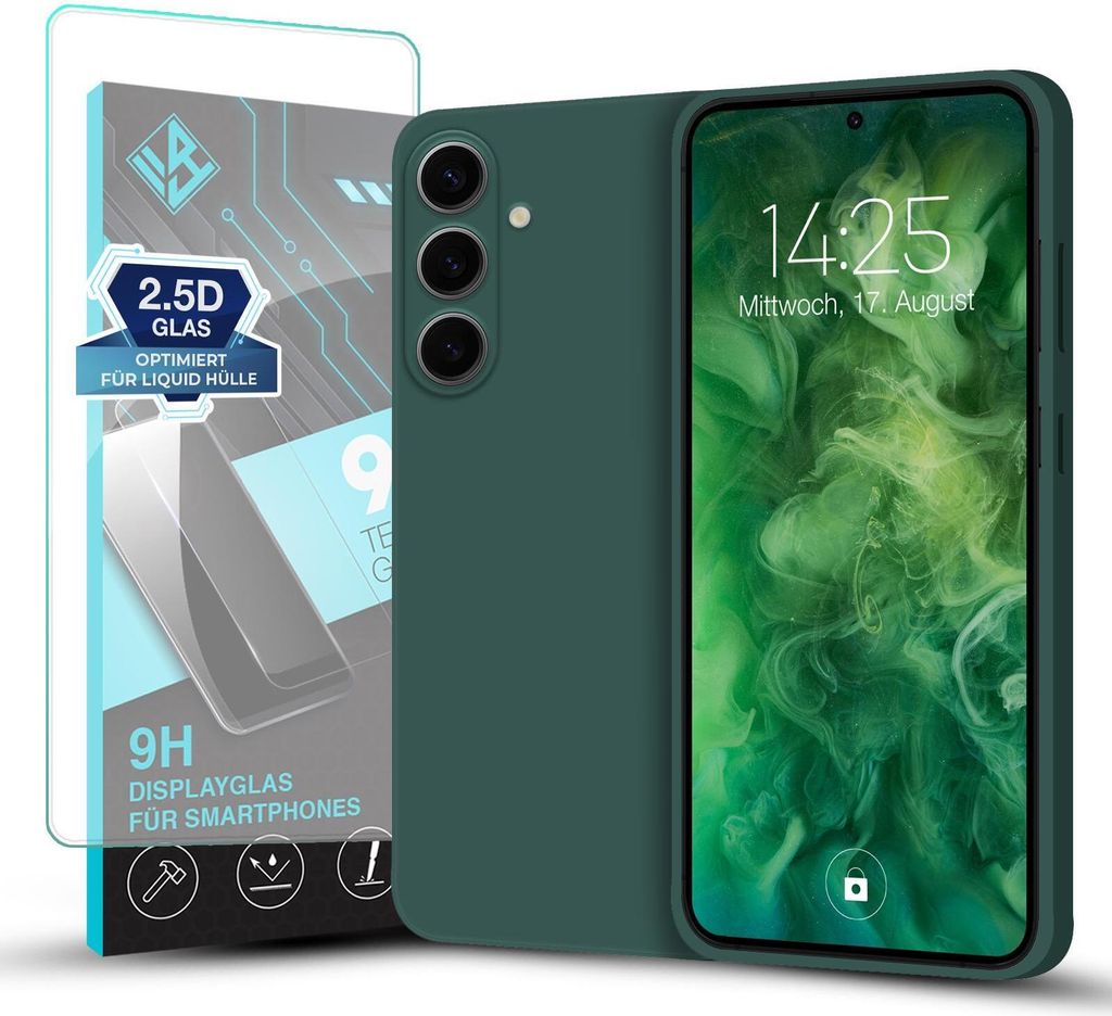 Hülle für Samsung Galaxy S24 FE mit 9H Displayglas Displayschutz Plus Case Cover Bumper Silikon Softgrip Schutzhülle Farbe: Grün