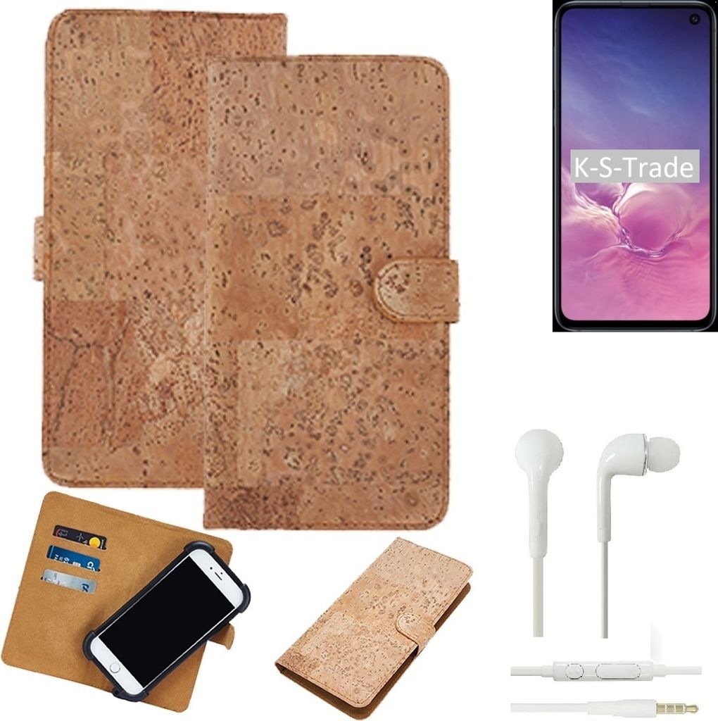K-S-Trade Hülle kompatibel mit Samsung Galaxy S10 (DUOS) + in ear Kopfhörer Kork Handyhülle Cover Schutzhülle TPU Case Bumper in Hellbraun, (1x)