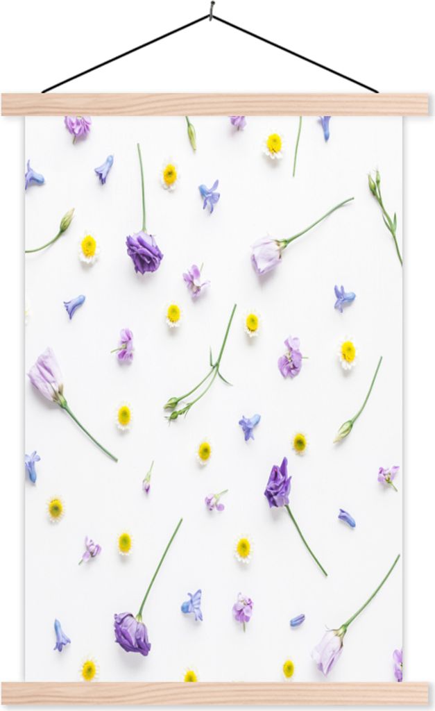 MuchoWow Textilposter Blumen - Collage - Pastell 40x60 cm mit holzfarbenen Rahmen - Poster