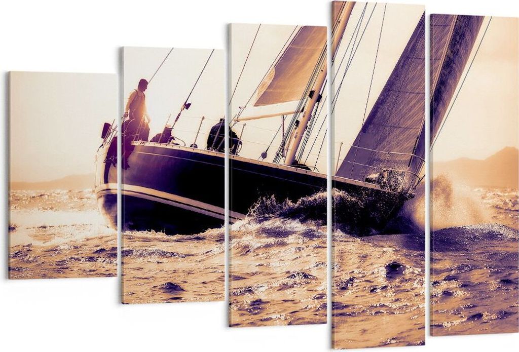 Bild auf Leinwand - Leinwandbild - Meer Yacht Welle - 150x100cm - Wand Bild - Wanddeko - Leinwanddruck - Bilder - Kunstdruck - Wanddekoration - Lei...