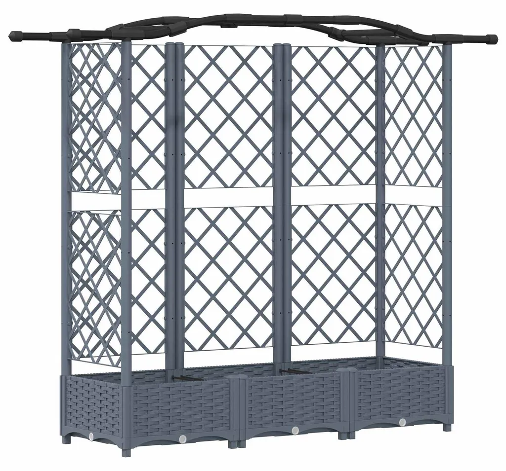 Jardinière haute en PP résistant avec treillis gris clair pour grimpantes