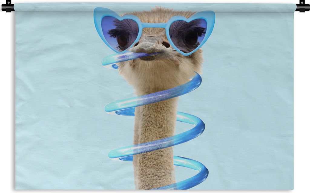 MuchoWow Wandteppich Wandbehang Strauß - Sonnenbrille - Blau - Tiere 60x40 cm Tapisserie Dekoration Wandtuch - Wanddekorationen