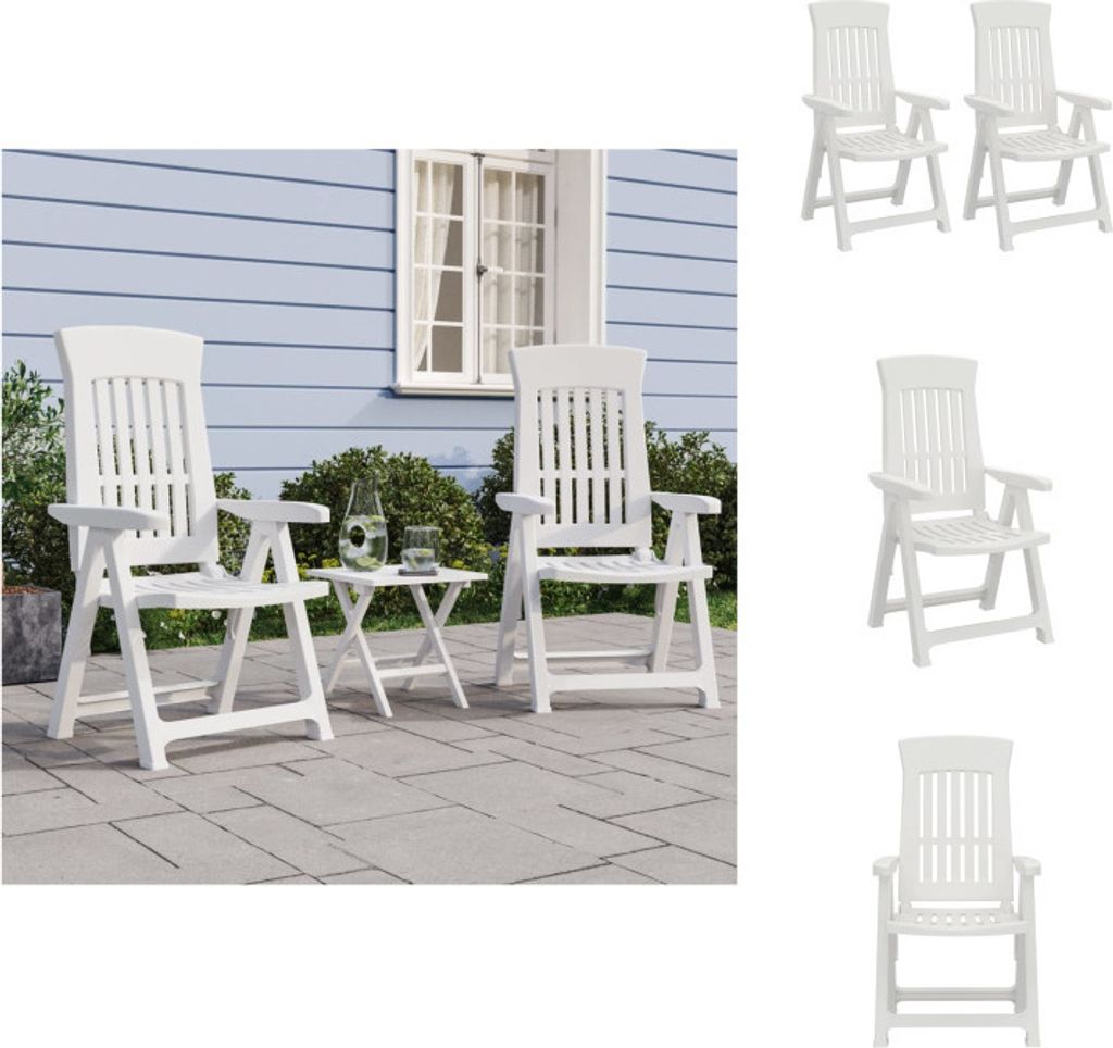 vidaXL Gartenstühle 2 Stk. Verstellbar Weiß PP - Gartenstühle