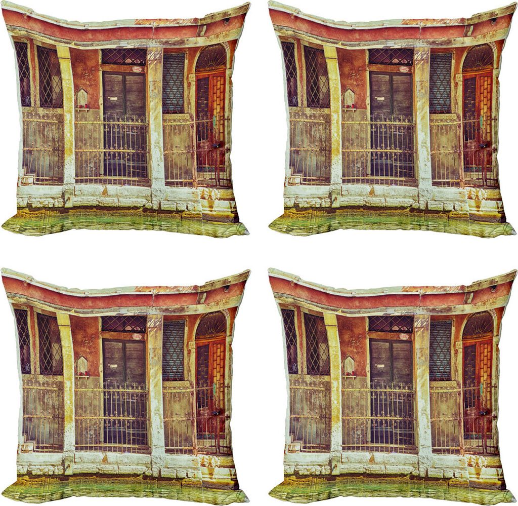 ABAKUHAUS Venedig Kissenbezug Set (4 Stück), Im Alter von Italienisches Gebäude, Moderner Doppelseitiger Digitaldruck, 60 cm x 60 cm, Orange, Bra...