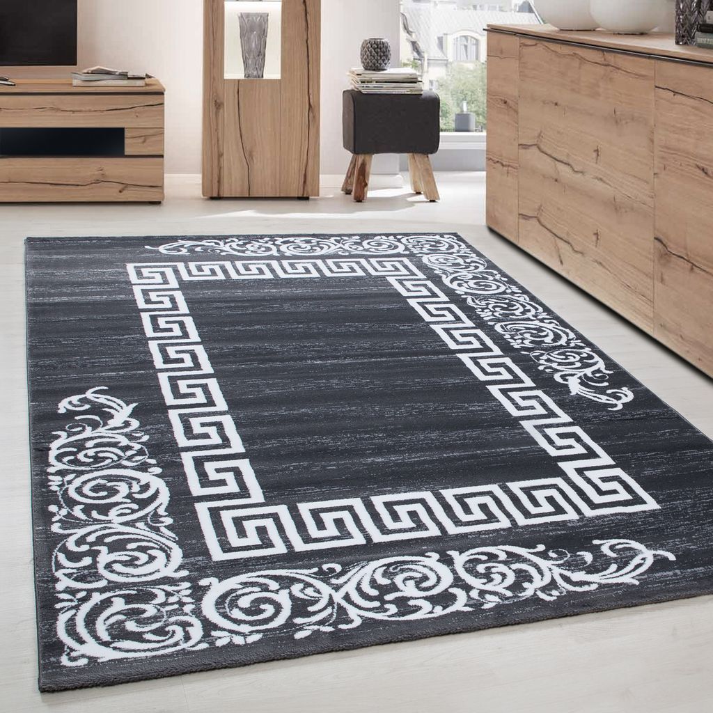 Modern Design Kurzflor Teppich Wohnzimmer Schlafzimmer Pflegeleicht, Größe: 80 x 300 cm, Farbe: Grau-5