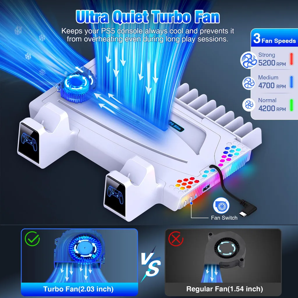Station de refroidissement PS5 avec chargeur double manettes - Blanc