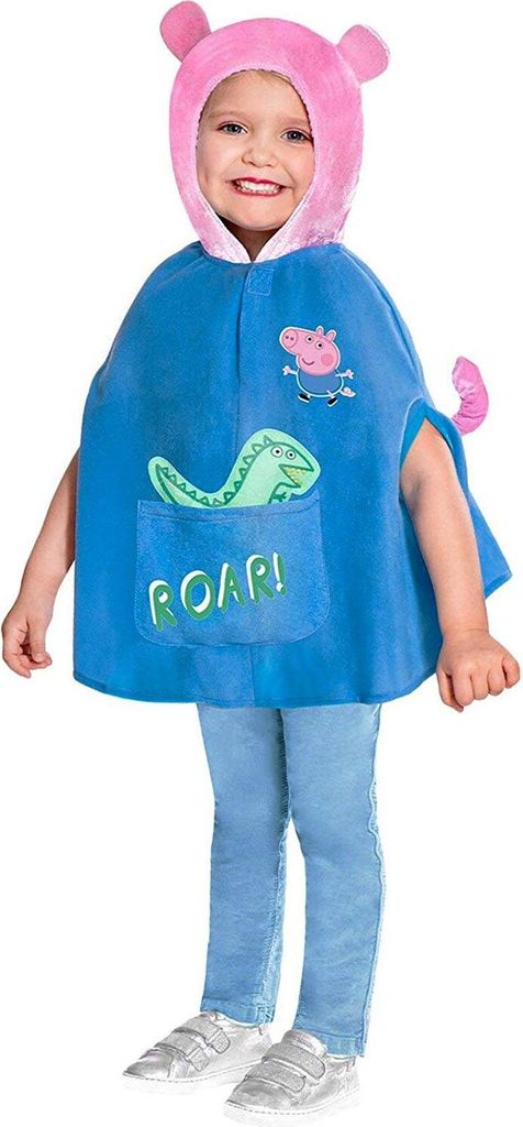 A young child wearing a Peppa Pig themed costume.