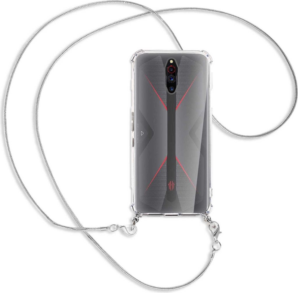 Handykette Backcover-Schutzhülle mit Band (Metall silberfarben) für ZTE Nubia Red Magic 5G - silberfarbene Kette Snake
