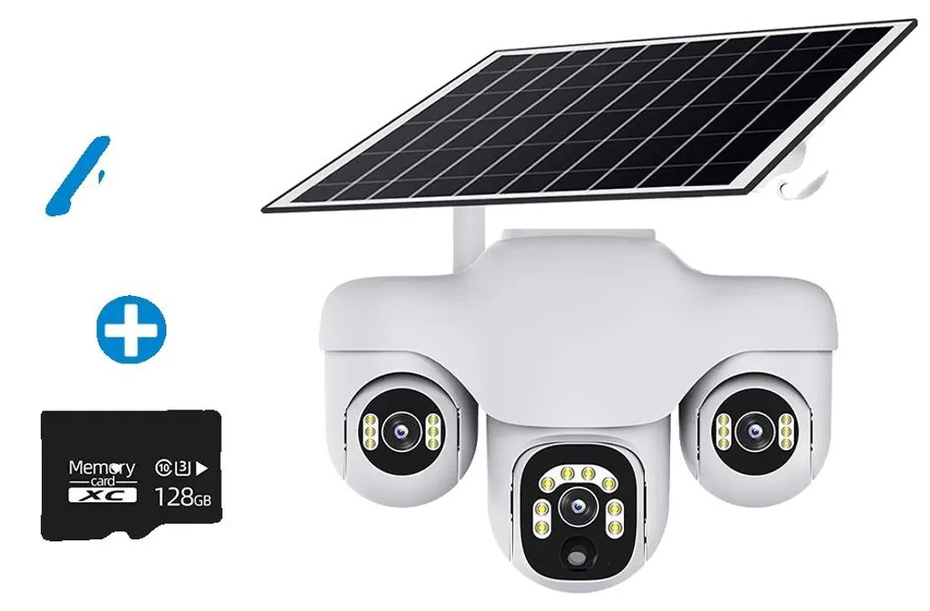 Caméra de sécurité 4G pour véhicule avec 3 objectifs et stockage 128 Go