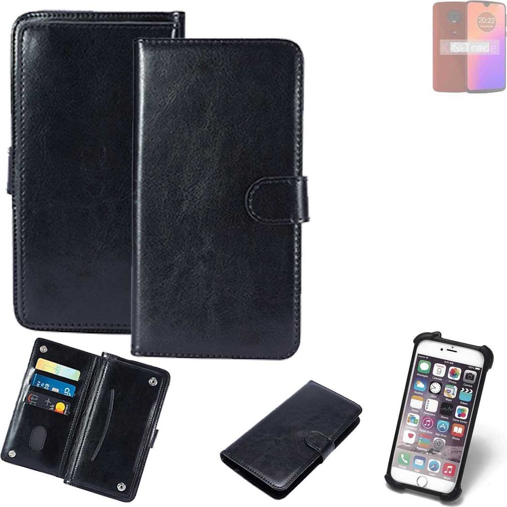 K-S-Trade 360° Hülle kompatibel mit Motorola Moto G7 Plus schwarz Kunstleder Case BookCase WalletCase Kunstlederederhülle Handyhülle, Rundumschutz