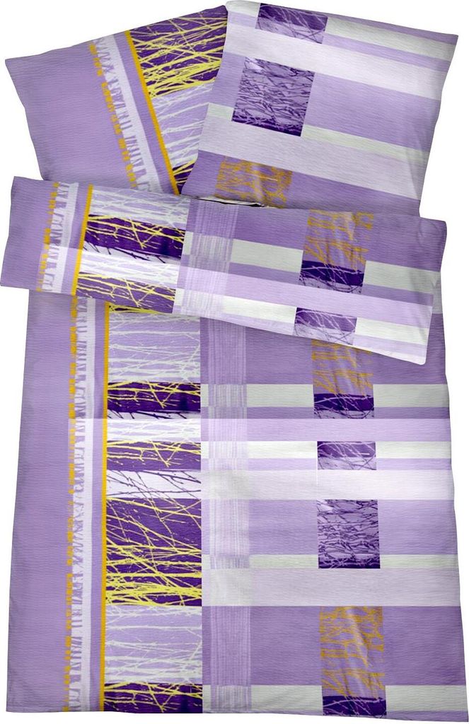 Seersucker Bettwäsche 135x200 Karo Lila Sommer Bettwäsche kariert Bettbezug 135 x 200 - Bügelfrei