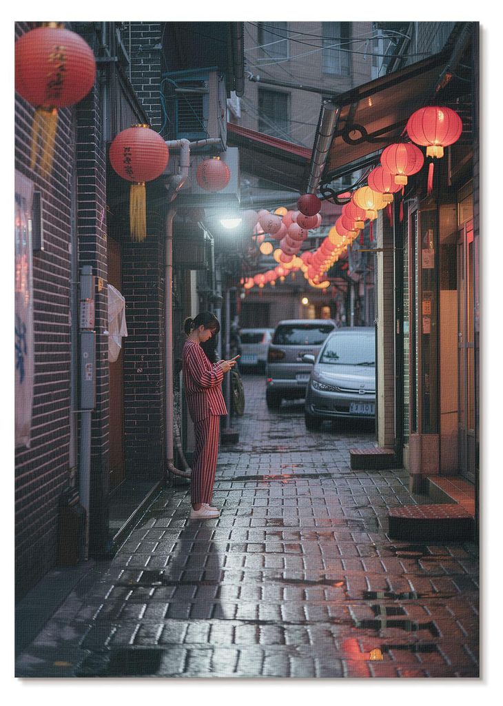 POSTER - 59x84 cm (A1) - !Artists - Abendstimmung im Licht der Stadtlaternen auf den Straßen. - Wandbild für Wohnzimmer Schlafzimmer & Flur, Mode...
