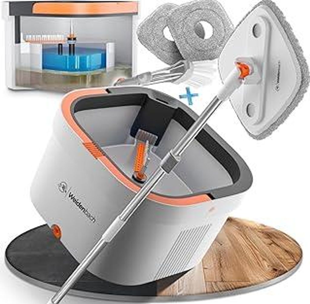 Wischmopp Set mit Eimer | 2-Kammer-System für saubere Schmutz- und Frischwassertrennung | Bodenwischer für effizientes Reinigen | Auswringfunktio...