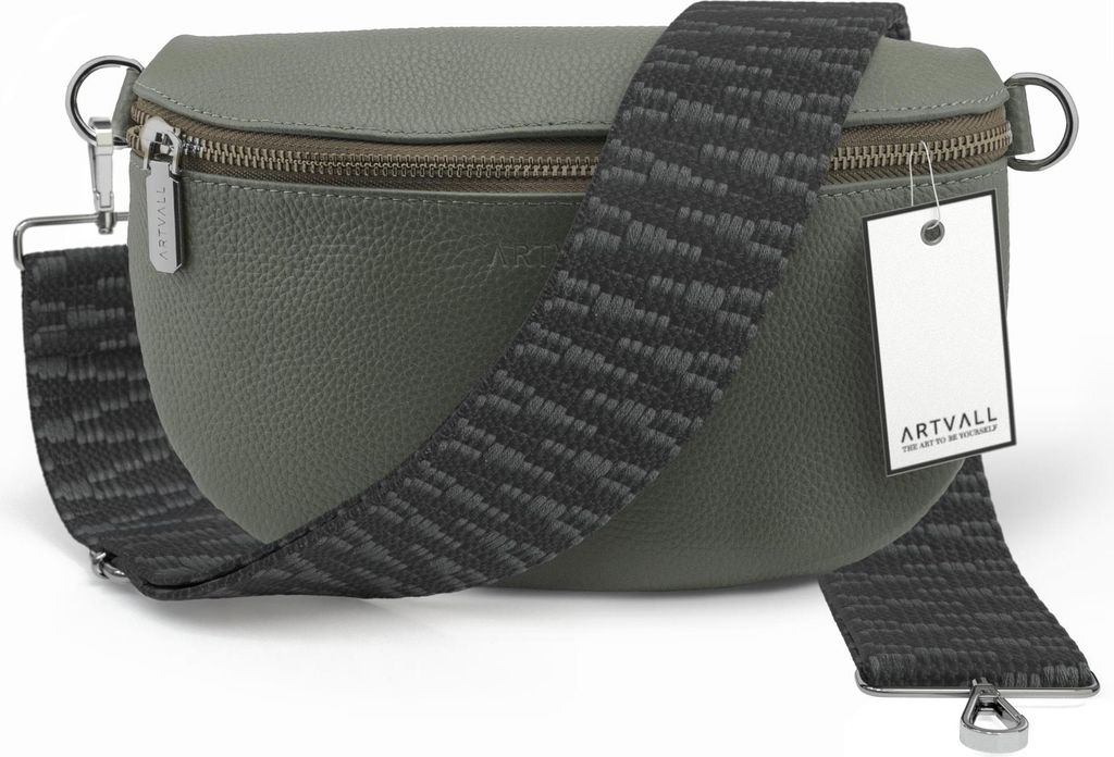 ARTVALL - Umhängetasche aus Leder, Klein mit verstellbarem Schultergurt, abnehmbares Taschenband, Crossbody Bag in Grün