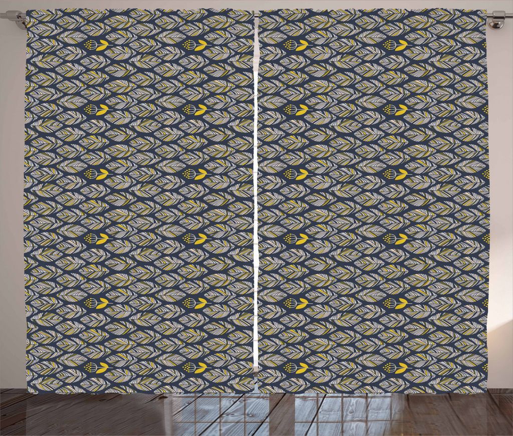 ABAKUHAUS skandinavisch Rustikaler Gardine, Blätter mit Blumen, Schlafzimmer Kräuselband Vorhang mit Schlaufen und Haken, 280 x 225 cm, Nachtblau...