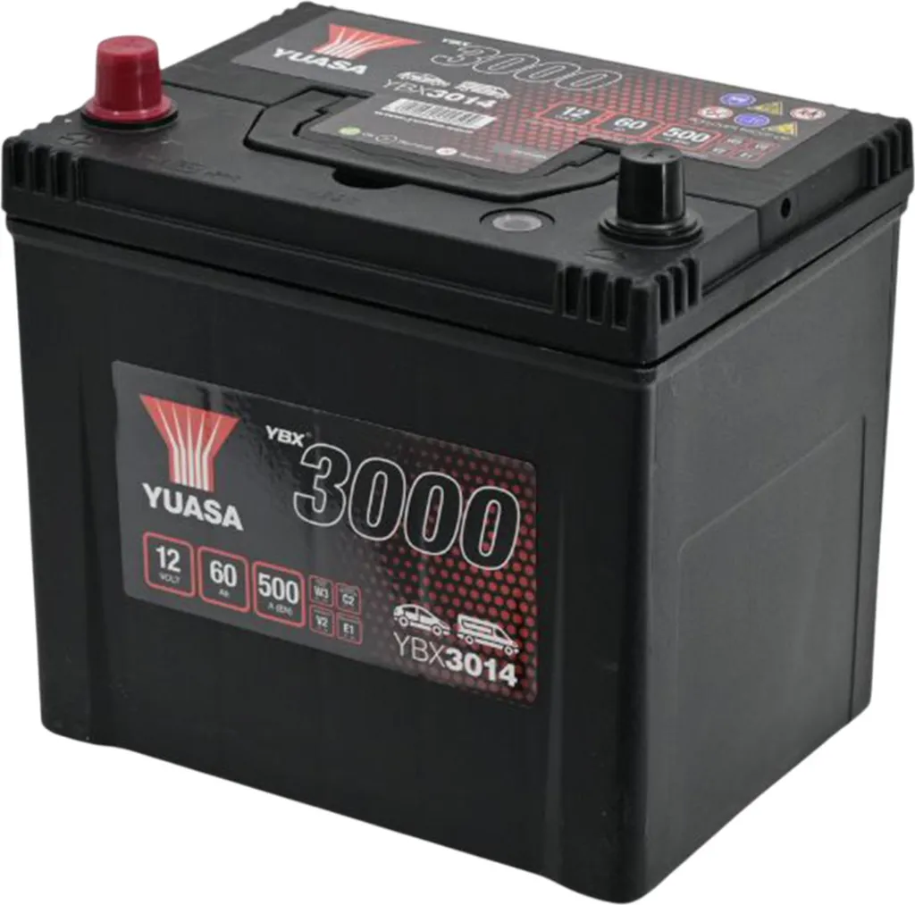 Démarrage difficile ? Batterie Yuasa 12V 60Ah 500A YBX3000 SMF fiable L+