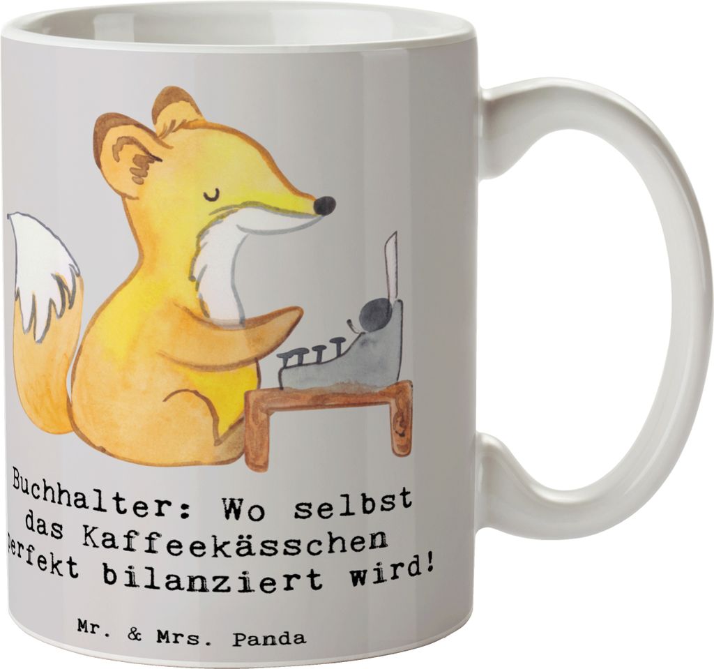 Mr. & Mrs. Panda Tasse Buchhalter Balance - Grau Pastell - Geschenk, Becher, Beruf, Kaffeebecher, Geschenktasse, Gewinn- und Verlustrechnung, Detai...