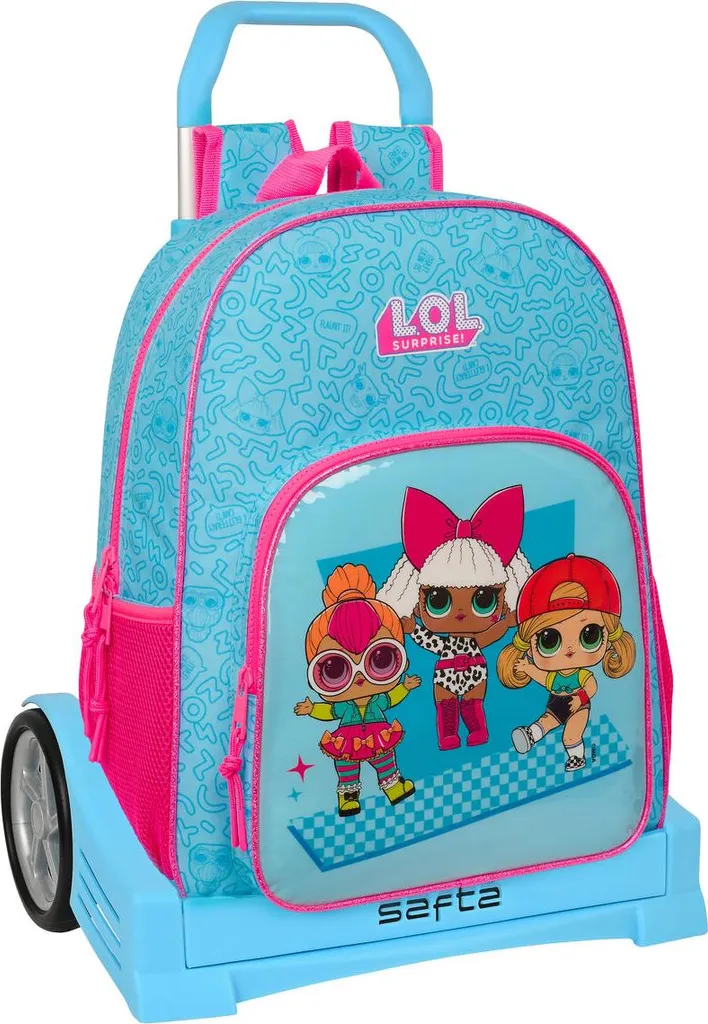 Cartable à roulettes LOL Surprise pour fille, sac d'école bleu