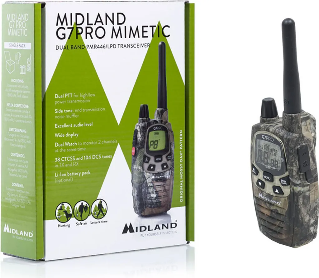 Midland G7 PRO Radio Camo avec Double PTT et 69 Canaux LPD Intégrés