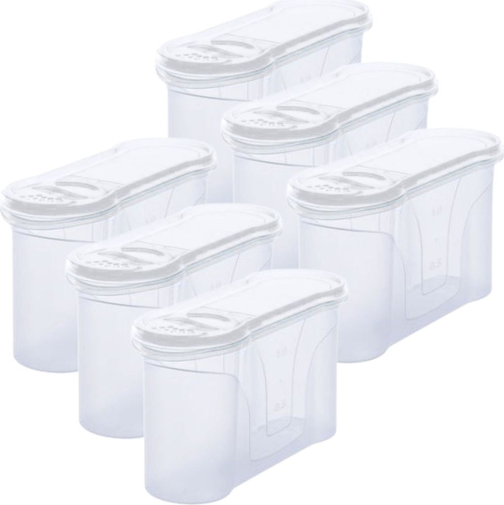 Novaliv Schüttdosen 6er SET Vorratsdose zum Streuen 1,3 Liter - Maße (LxBxH): 22 x 13 x 8,5 cm - Dose mit Deckel 1l für Müsli Mehl Zucker Dosen...