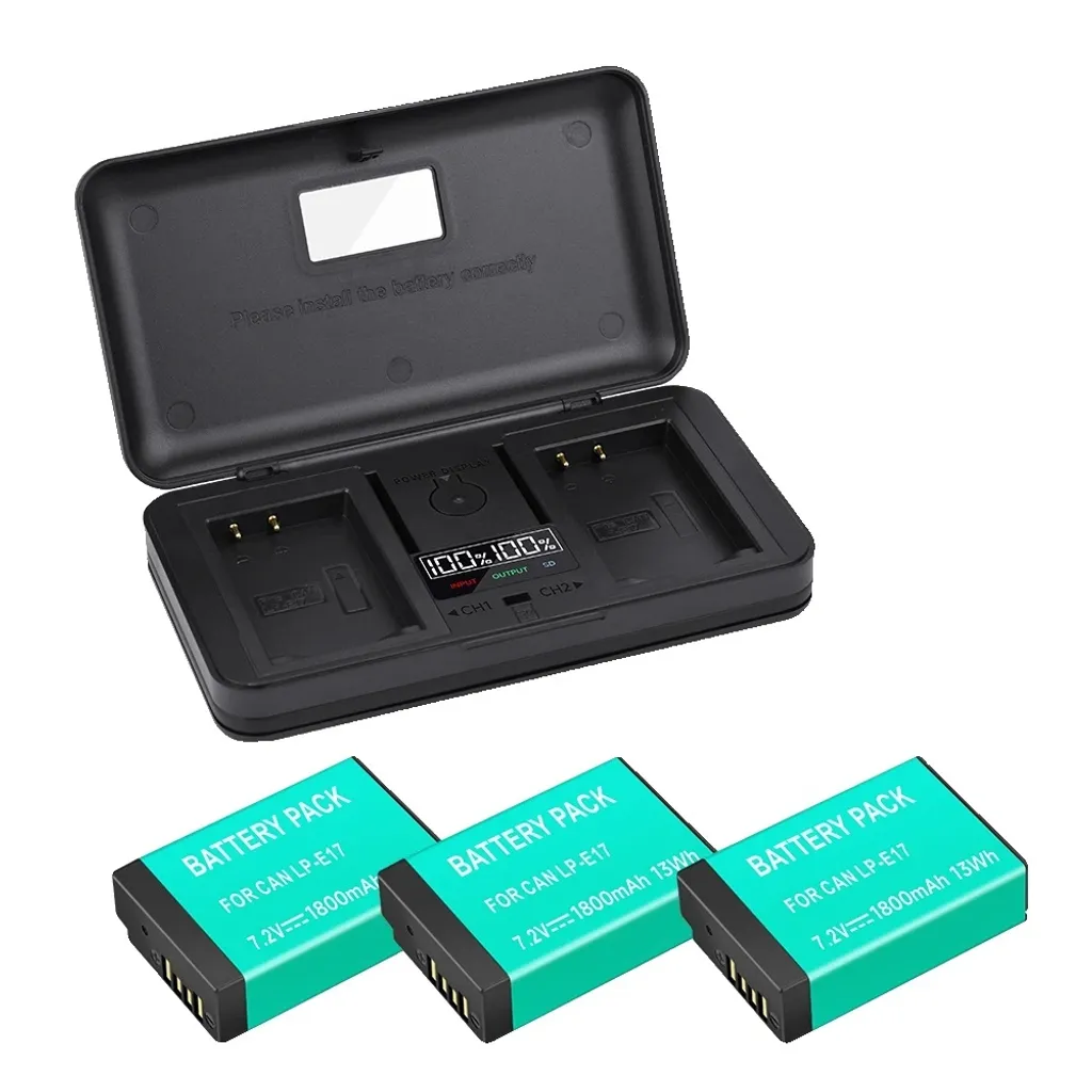 Plus d'Autonomie pour Canon : 3 Batteries LP-E17 1800mAh et Chargeur LCD
