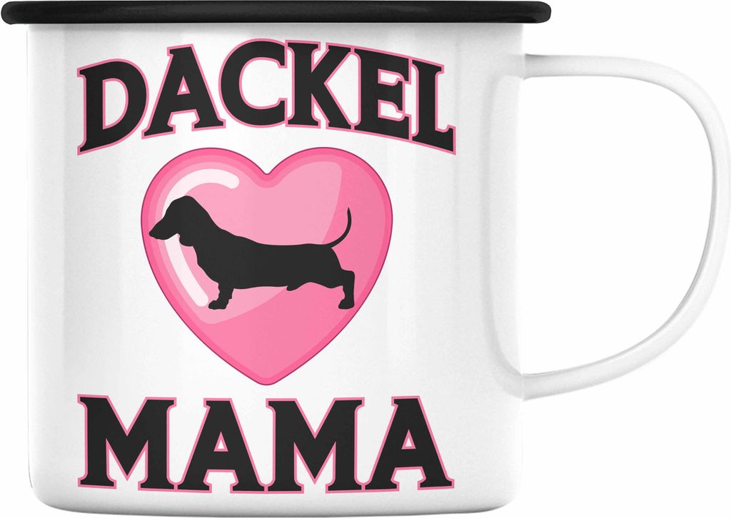 Trendation - Dackel Mama Emaille Tasse Geschenk Frauen Dackel-Besitzerin (Schwarz)