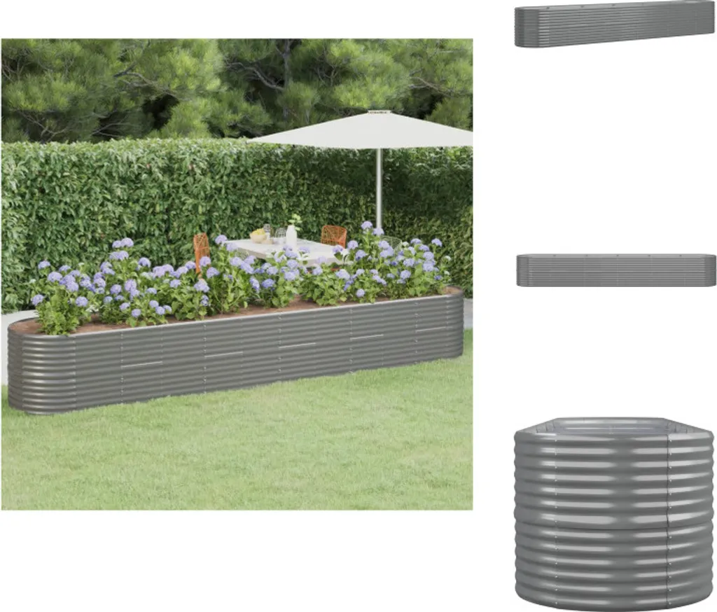Bac à Fleurs Surélevé en Acier Galvanisé Gris 440x80 cm Haute Qualité
