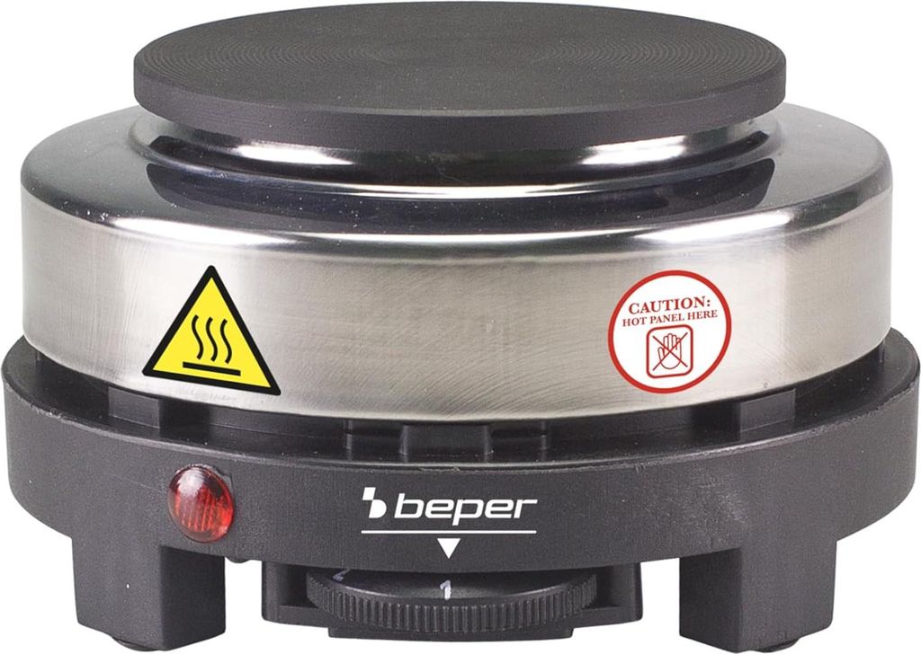 BEPER P101PIA003 - Kochplatte Elektrisch aus Gusseisen/Edelstahl, 5 Brennstufen, Einzeln, Camping mit 10 cm Platte, 500W