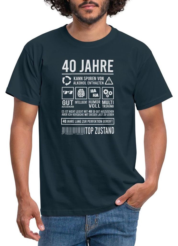 Spreadshirt 40. Geburtstag | Kann Spuren von Alkohol enthalten Männer T-Shirt, S, Navy