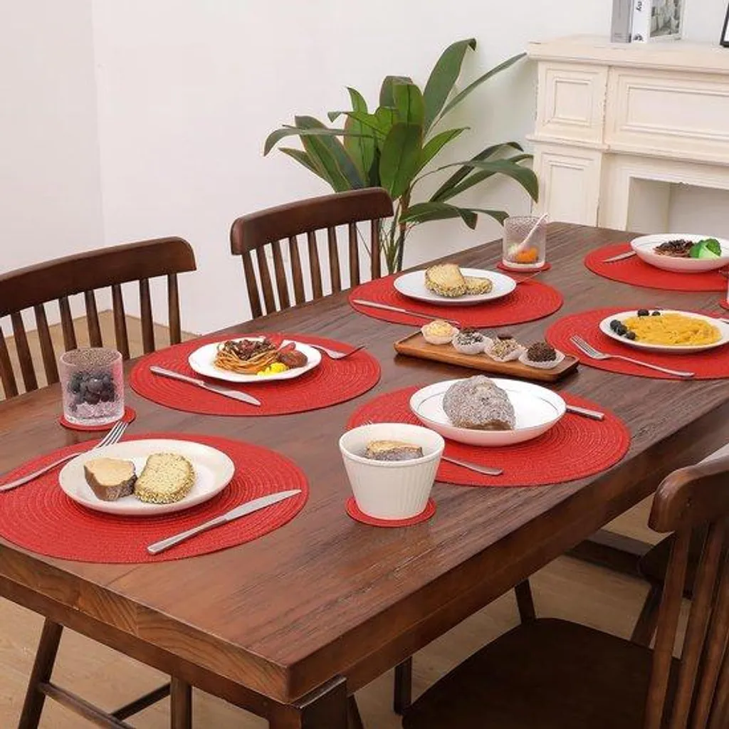 Set de table et soucoupes imperméables, lot de 6 pièces aspect cuir