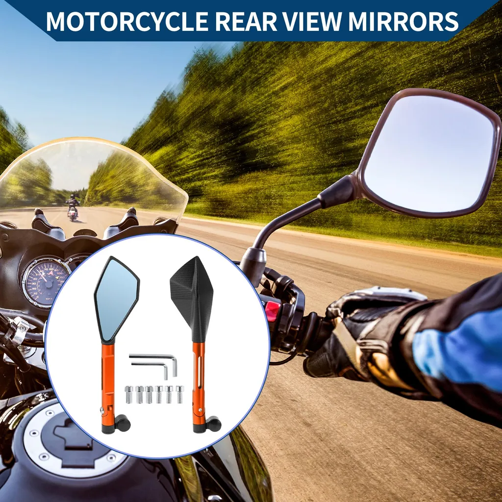 Rétroviseurs Moto Prismatiques en Aluminium CNC Noir et Orange M8/M10