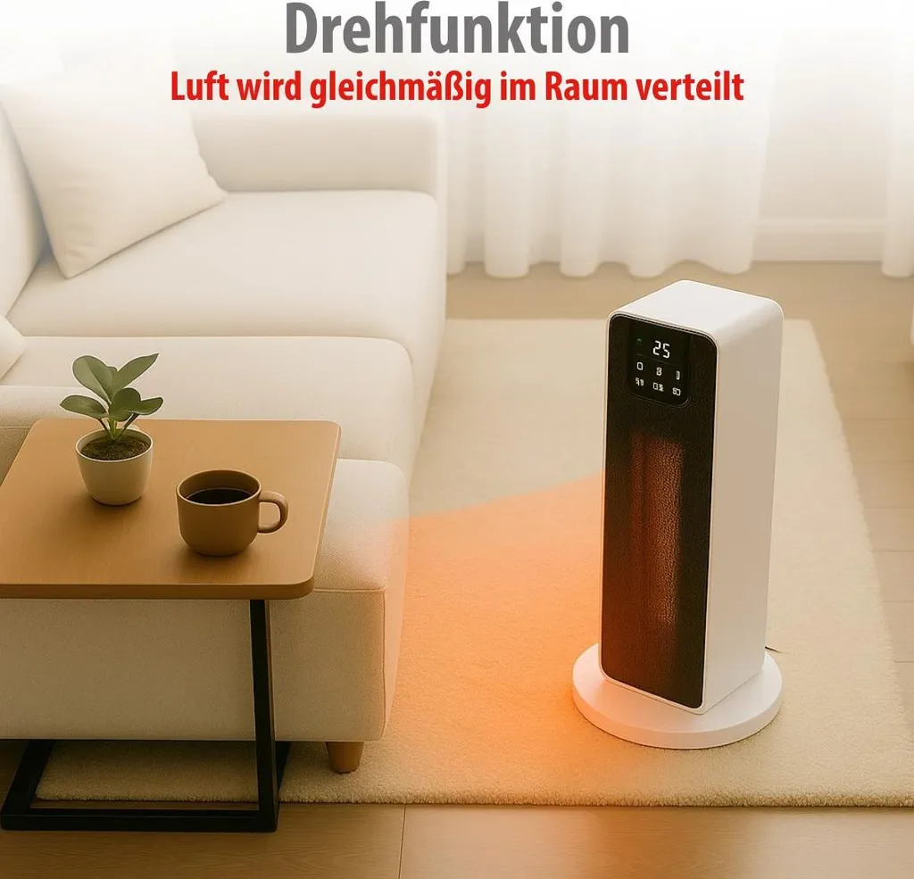 Stufa Elettrica a Torre PTC 2000W | Protezione Surriscaldamento e Timer - 4