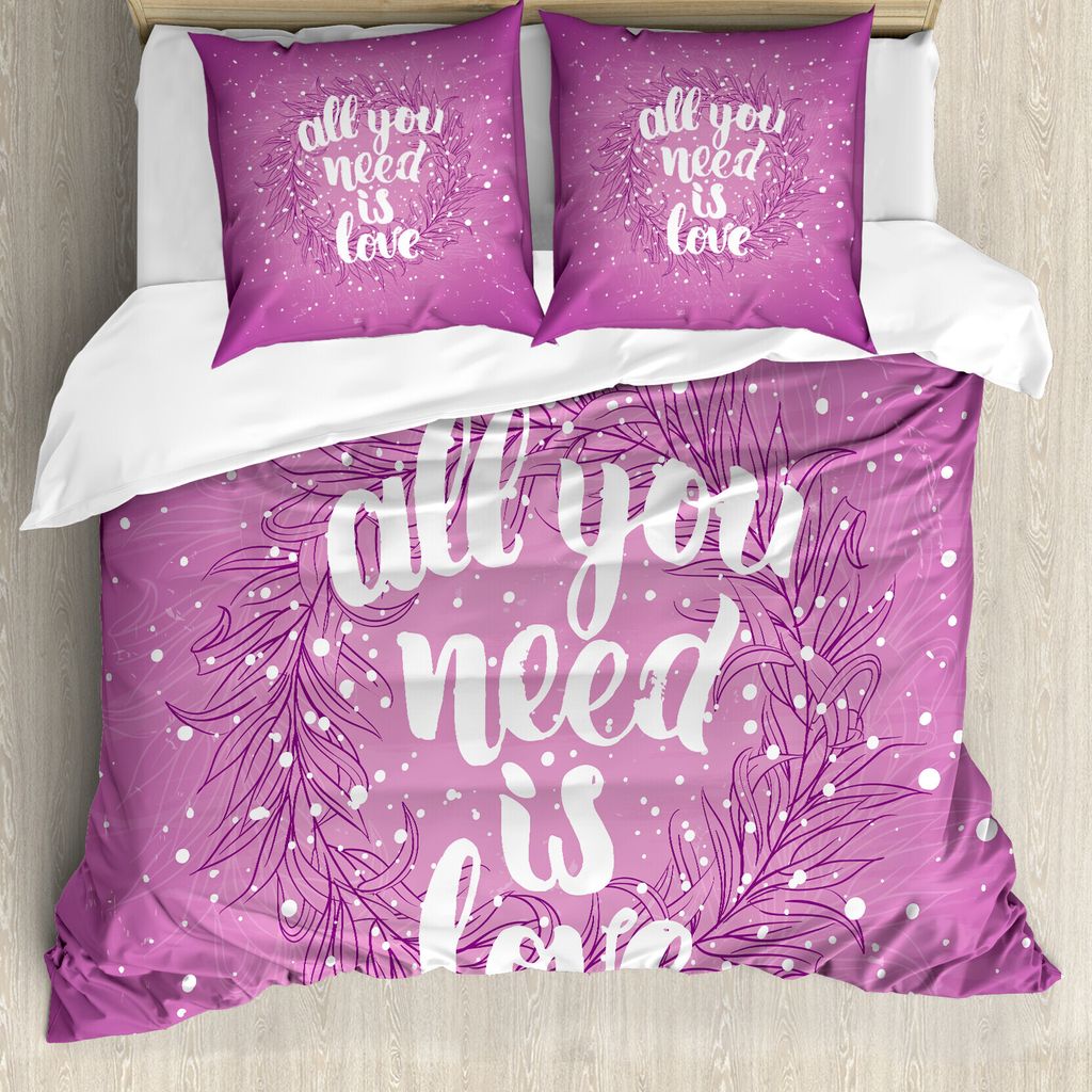 ABAKUHAUS Liebe Bettbezug, Valentines Blumen Wörter, Milbensicher Allergiker geeignet mit Kissenbezügen, 200 cm x 200 cm - 80 x 80 cm, Fuchsia Weiß