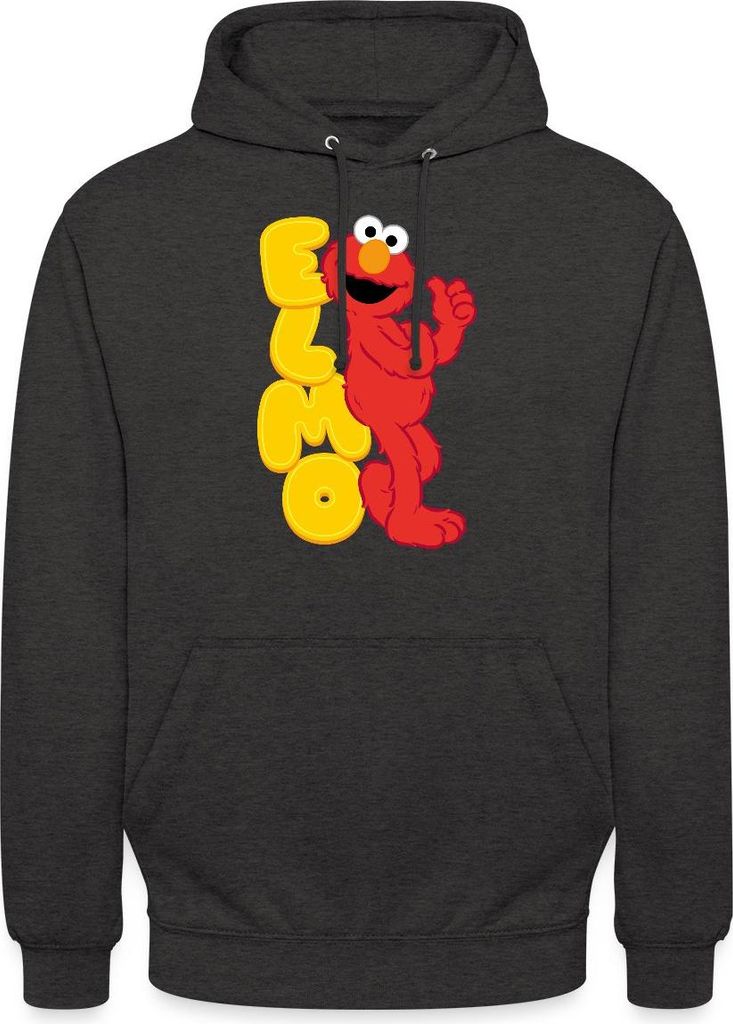 Spreadshirt Sesamstraße Elmo Mit Schriftzug Uni Hoodie, M, Anthrazit